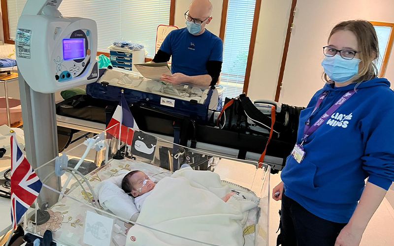 Baby being treated in hospital bed