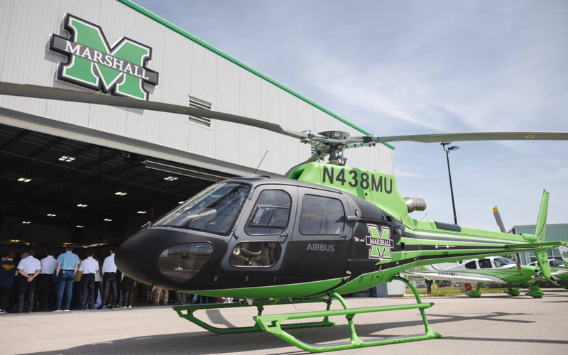 Image of Airbus H125 outside Marshall University building