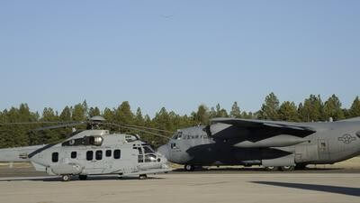 French Air Force EC-725 working with a USAF C-130 to evacuate victims during a training exercise  © Barry Smith 