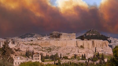 Greece fire smoke Athens