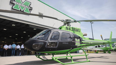 Image of Airbus H125 outside Marshall University building