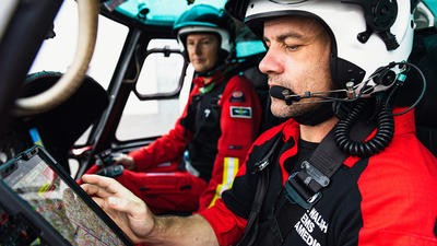Helicopter pilots in cockpit