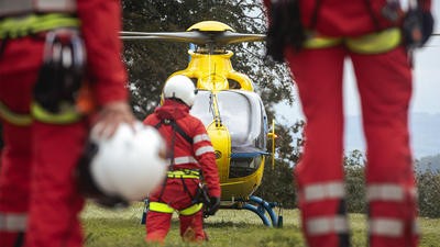 Paramedics waiting for helicopter