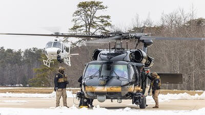 Helicopter parked in snow