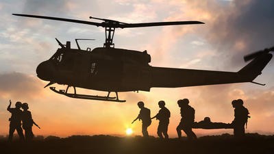 Helicopter and stretcher