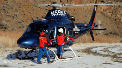Helicopter parked in snow