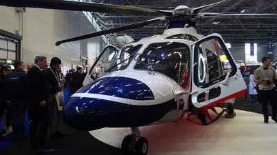 Blue and white helicopter