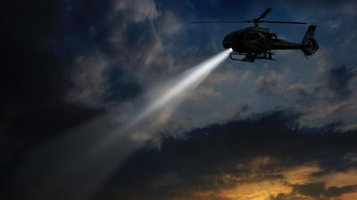 Helicopter with beam coming out