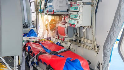 Hospital bed in helicopter