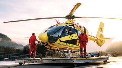 Yellow helicopter parked