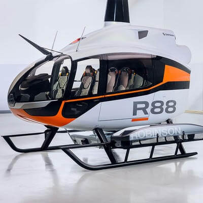R88 Robinson helicopter parked