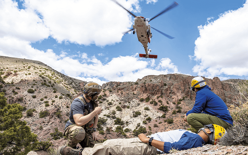 Enactment of med crew calling in helicopter
