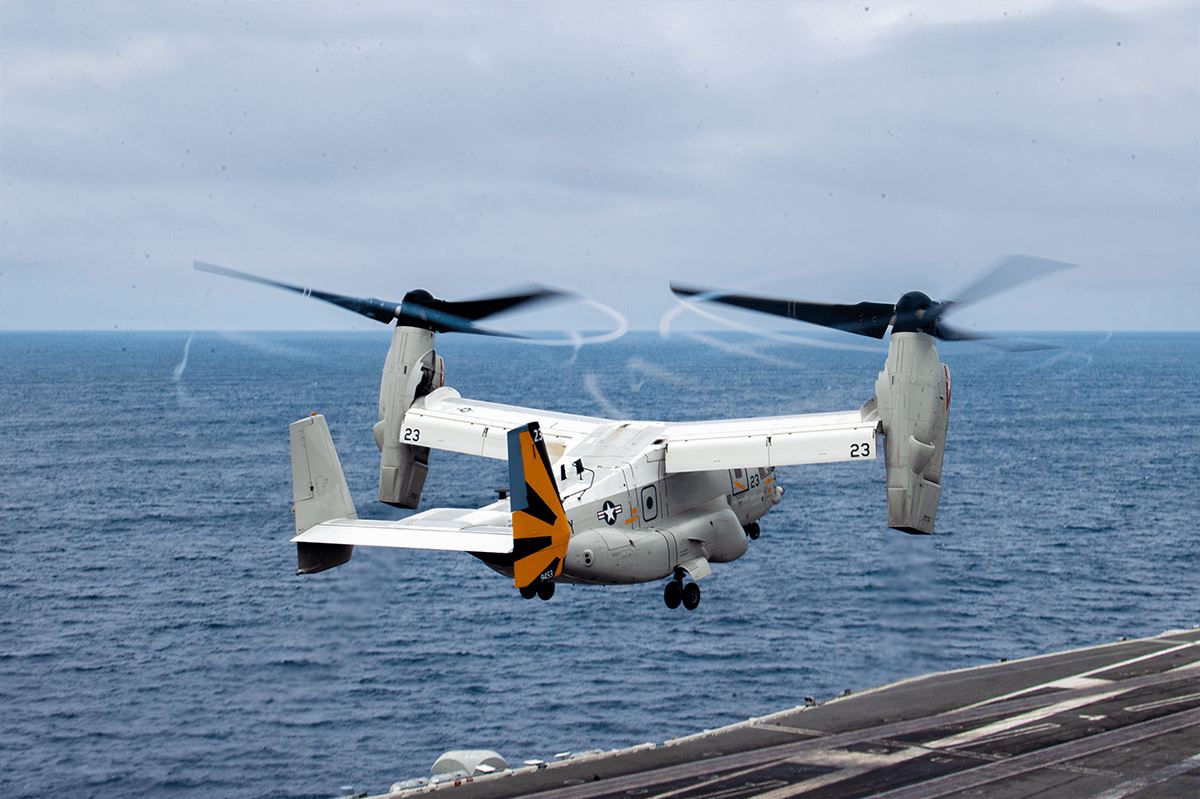 Helicopter flying by sea