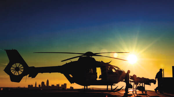 Air Methods helicopter at night