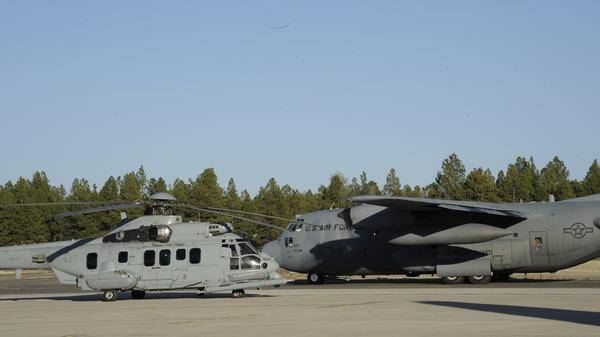 French Air Force EC-725 working with a USAF C-130 to evacuate victims during a training exercise  © Barry Smith 