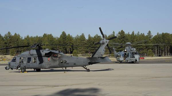 USAF HH-60G and French Air Force EC725 train together for mass casualty evacuation in an unstable security environment
