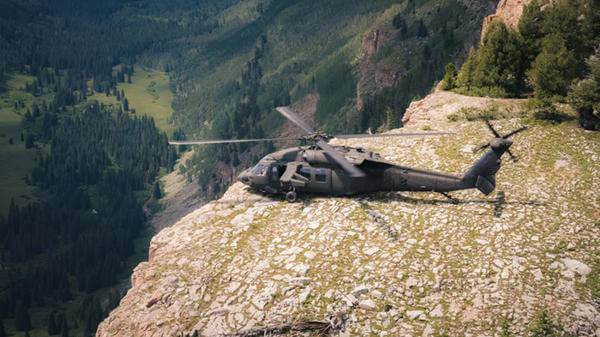 Helicopter on cliff