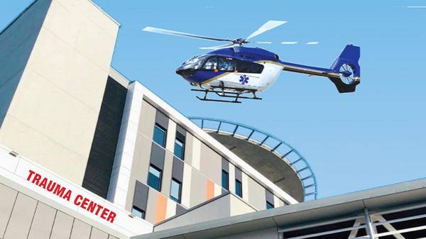 Helicopter landing on hospital, Illustration