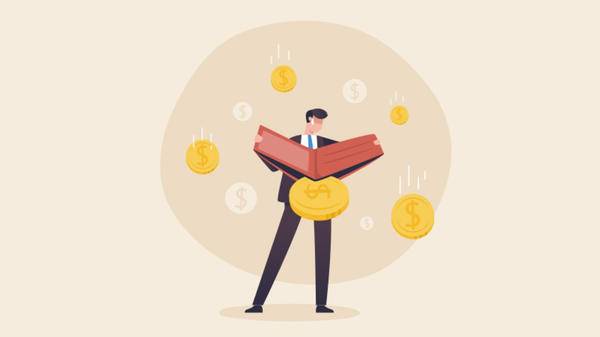 Illustration of man dropping coins out of wallet