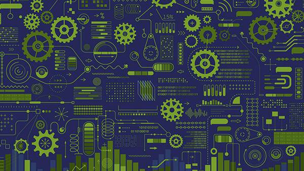 Blue and green cogs infographic