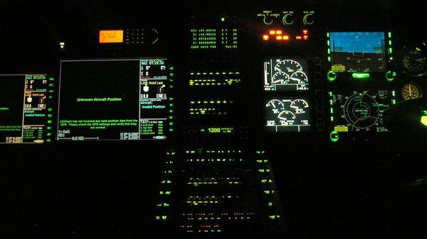 Dashboard of helicopter, Neon green