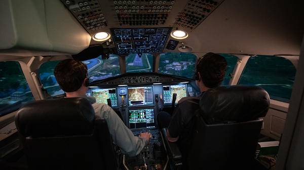 Inside of helicopter cockpit