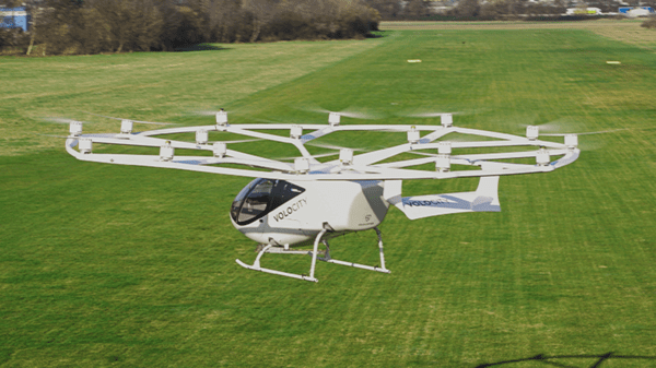 Volocopter flying above grass