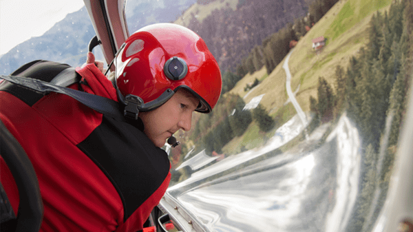 Pilot looking out of window