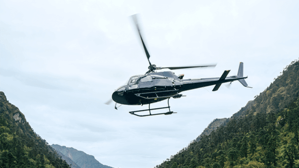 Helicopter flying in Indonesia