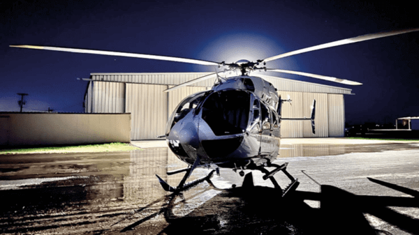 Parked helicopter at night