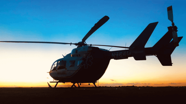 Parked helicopter at night
