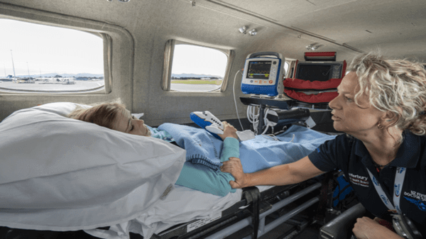 Patient on helicopter