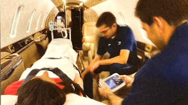 Patient on emergency helicopter bed