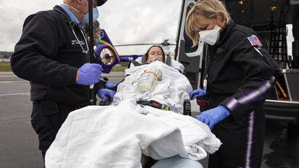 Patient being put on air ambulance