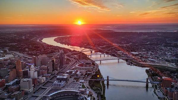 Sunset behind Cincinnati