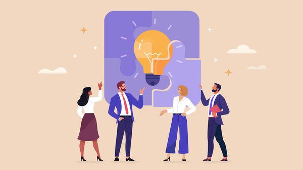 Graphic of workers pointing at lightbulb