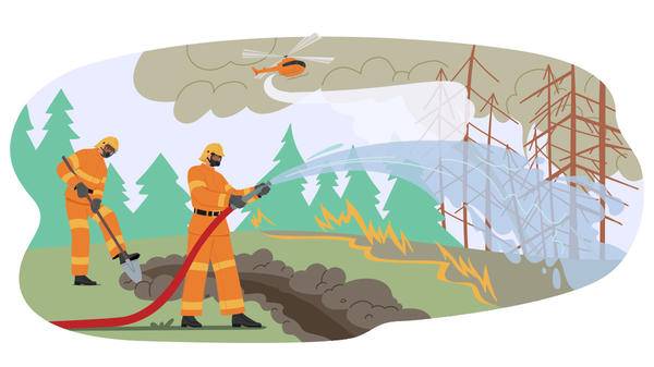 Graphic of firefighters putting out forest fire