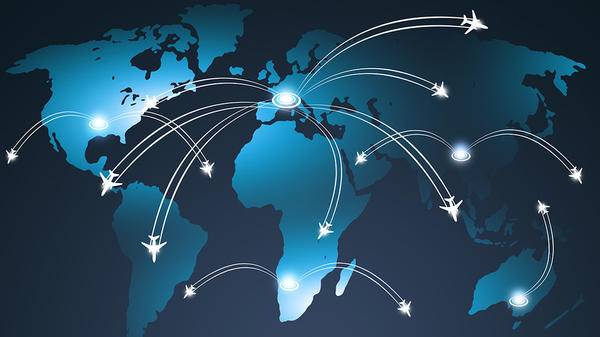Vector of planes flying around world