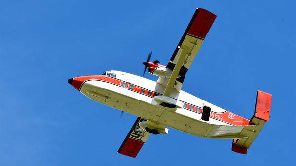 Aerial firefighting plane in sky