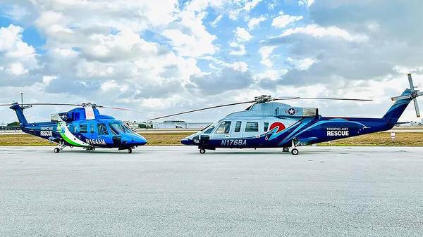 Two parked helicopters