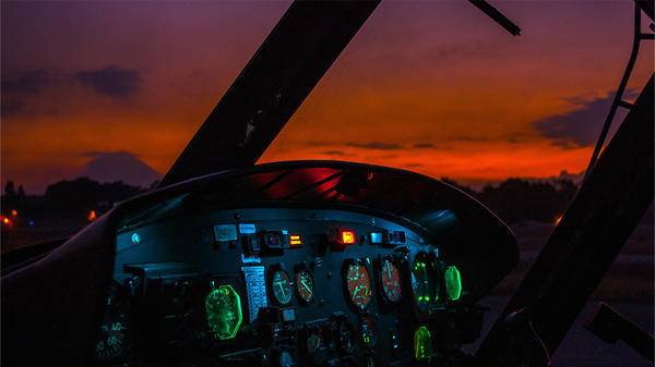 Cockpit of a aircraft showing night vision