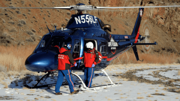 Helicopter parked in snow