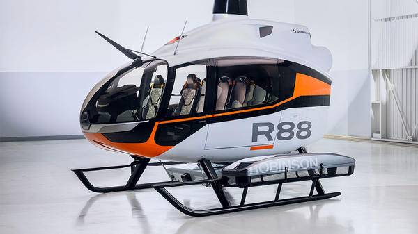 R88 Robinson helicopter parked