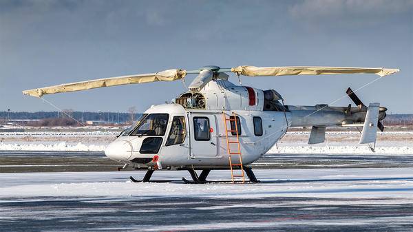 Helicopter parked in snow