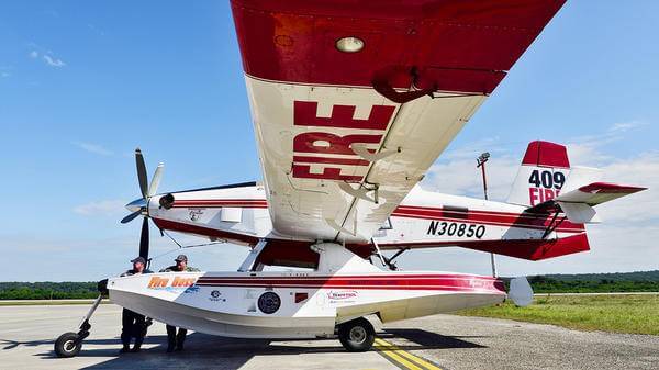 Fire helicopter parked on runway