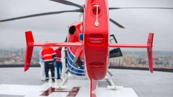 Helicopter parked on pad