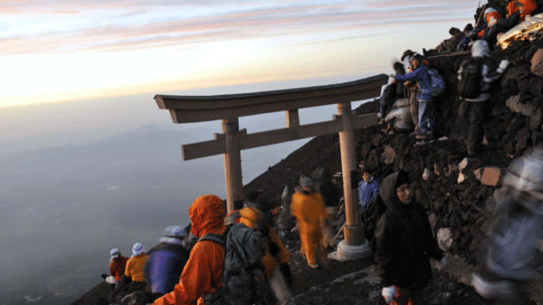 Climbers gathering on Mount Fuji 