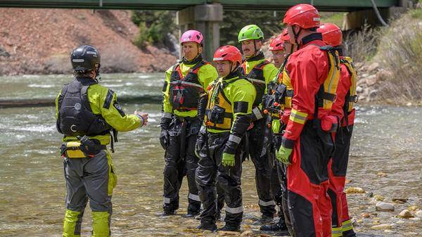 Rescue workers training in water