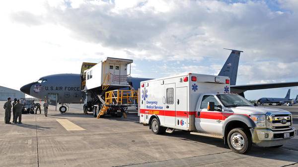 US Air Force medevac flight transfer patient