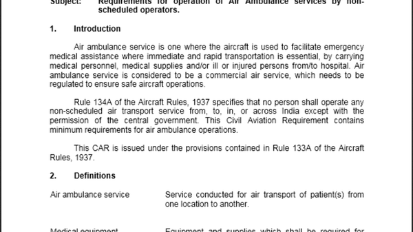 Air ambulance rules drafted for India